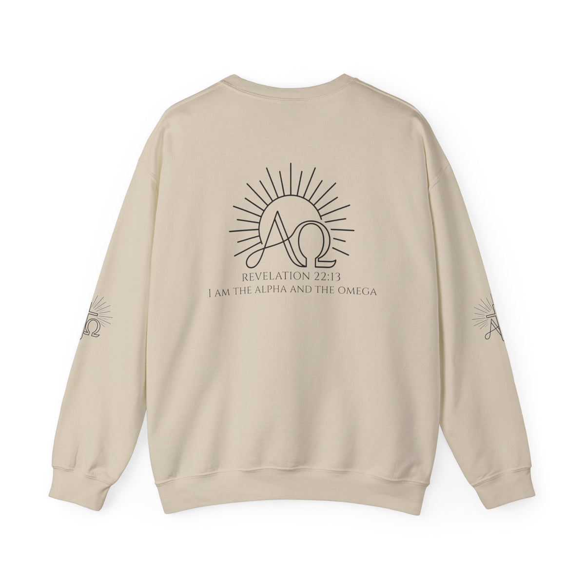 Alpha & Omega Crewneck Sweatshirt — Revelation 22:13 Christian Graphic Pullover