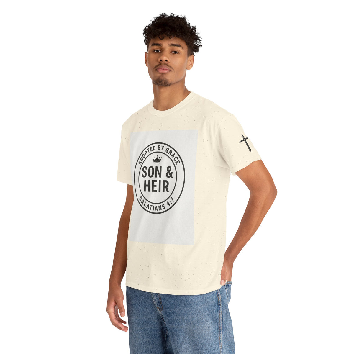 Christian Son & Heir T-Shirt — 'Adopted by Grace' Faith Tee with Jesus Prayer Design
