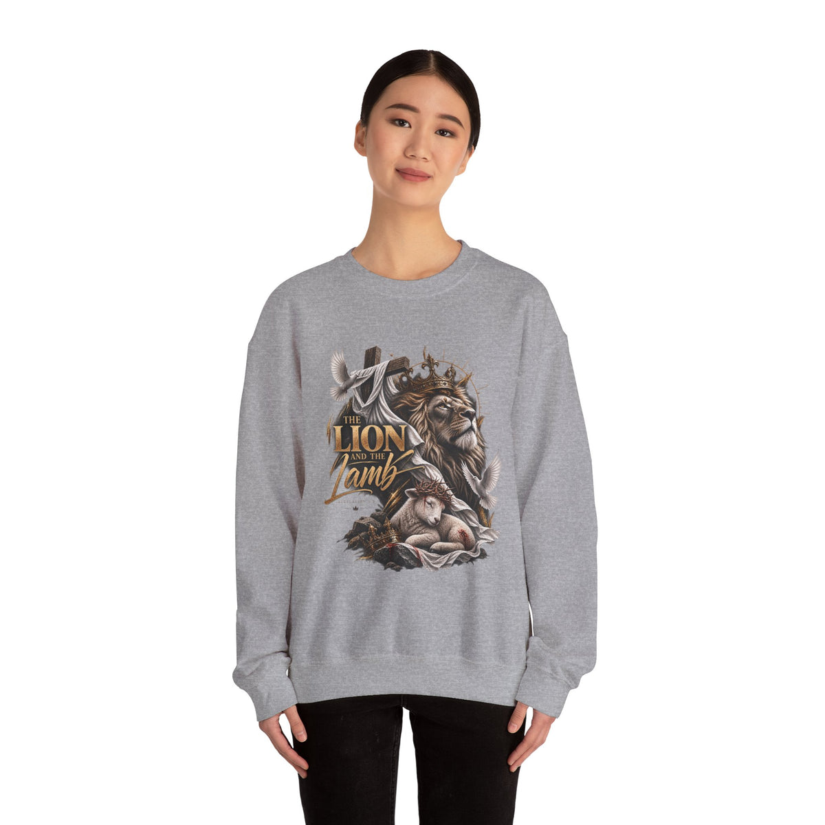 Lion and Lamb Crewneck Sweatshirt — "The Lion and the Lamb" Christian Graphic Pullover