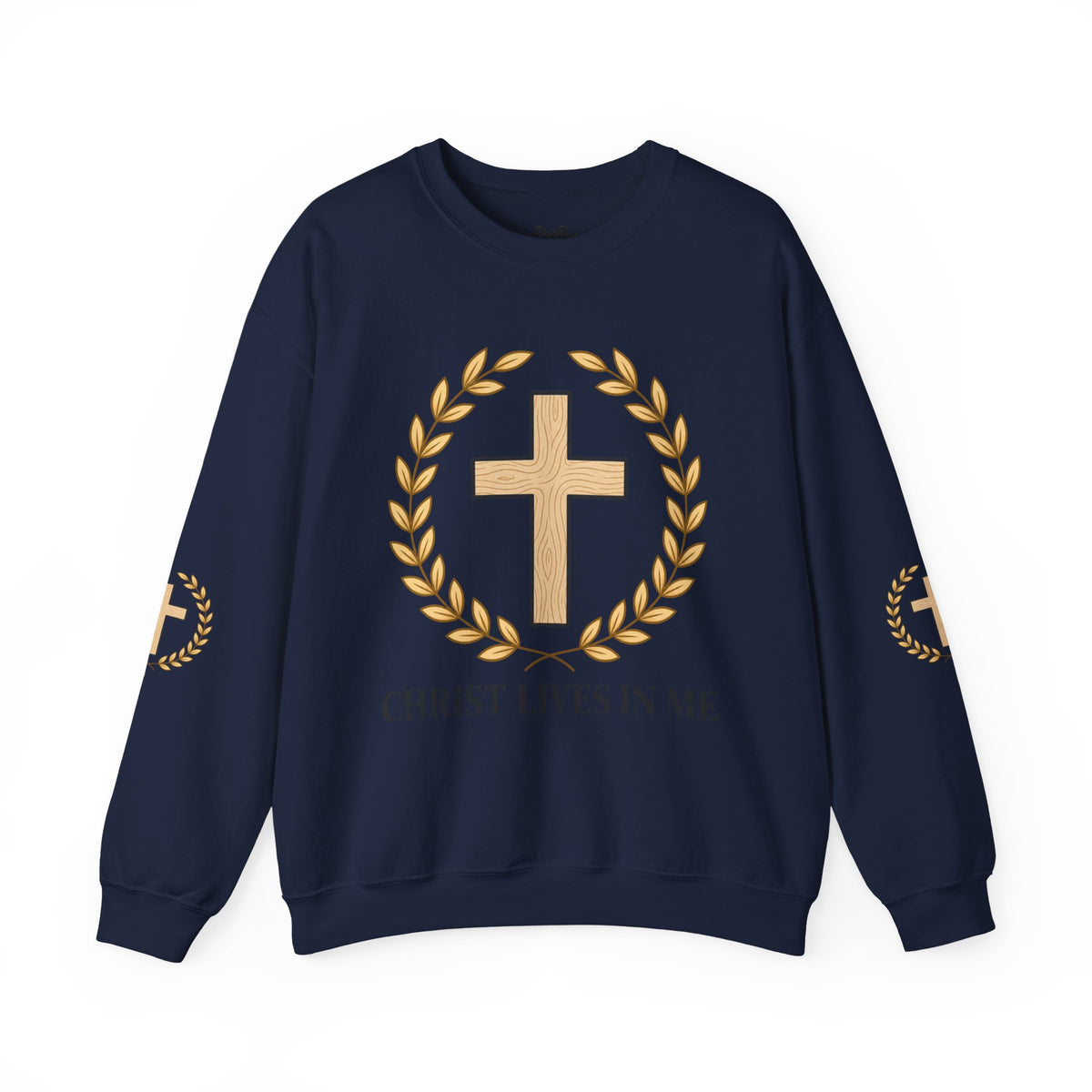 Christian Cross Crewneck Sweatshirt – "Christ Lives in Me" Religious Pullover