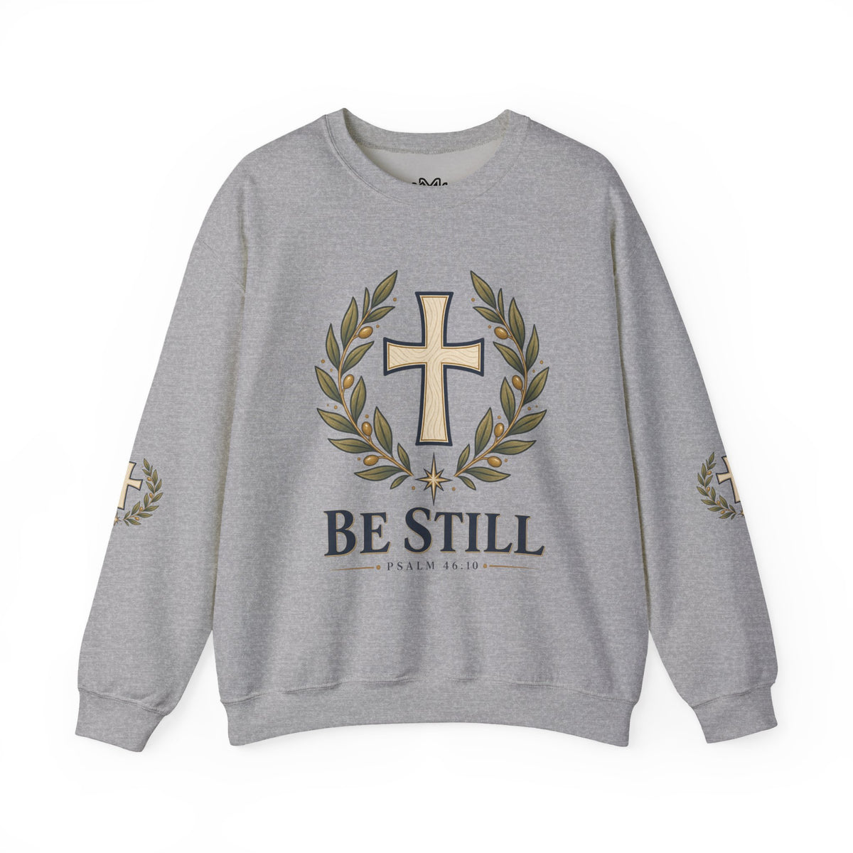 Crewneck Sweatshirt — "Be Still" Psalm 46:10 Christian Cross Design