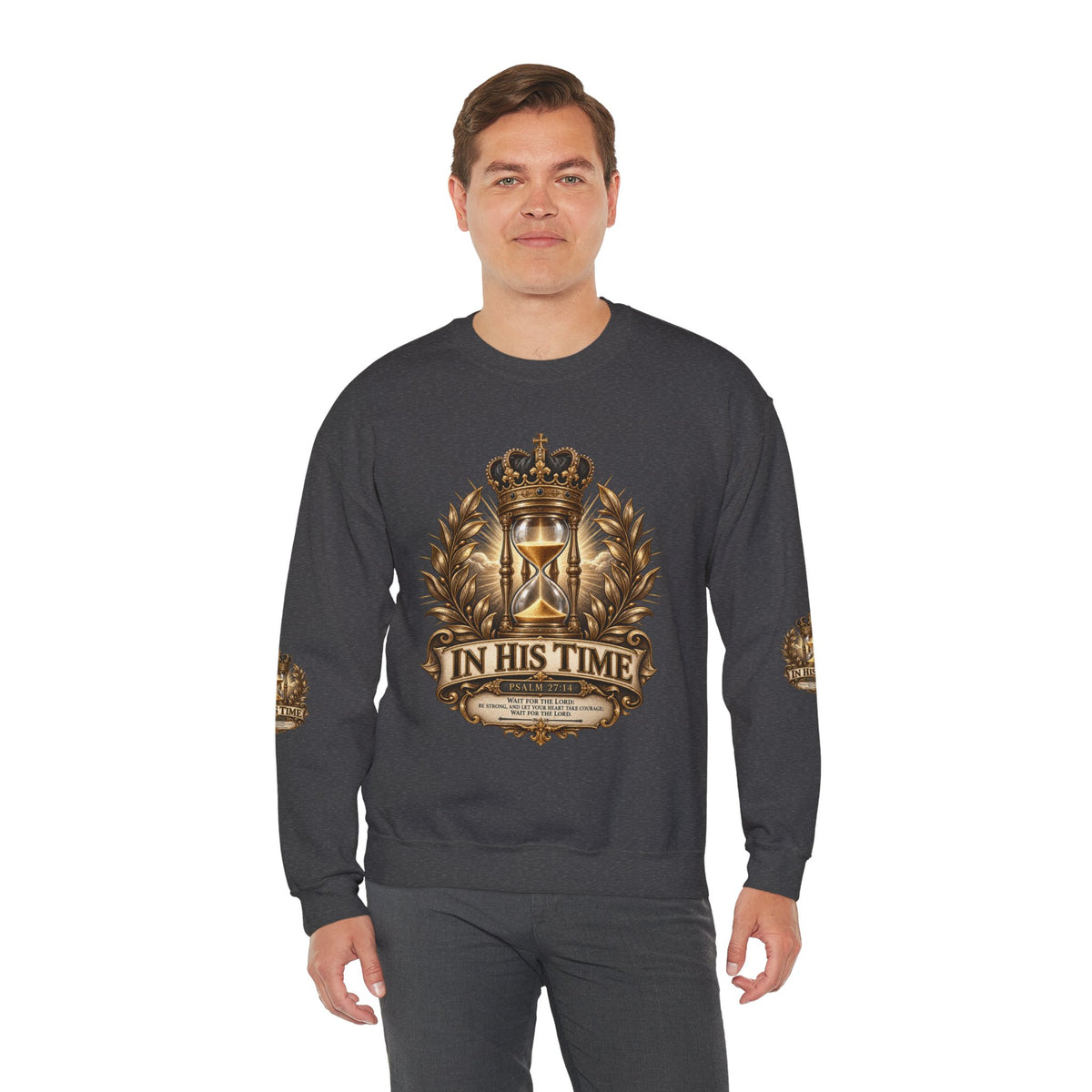 In His Time Crewneck Sweatshirt – Inspirational Christian Scripture Hourglass Design