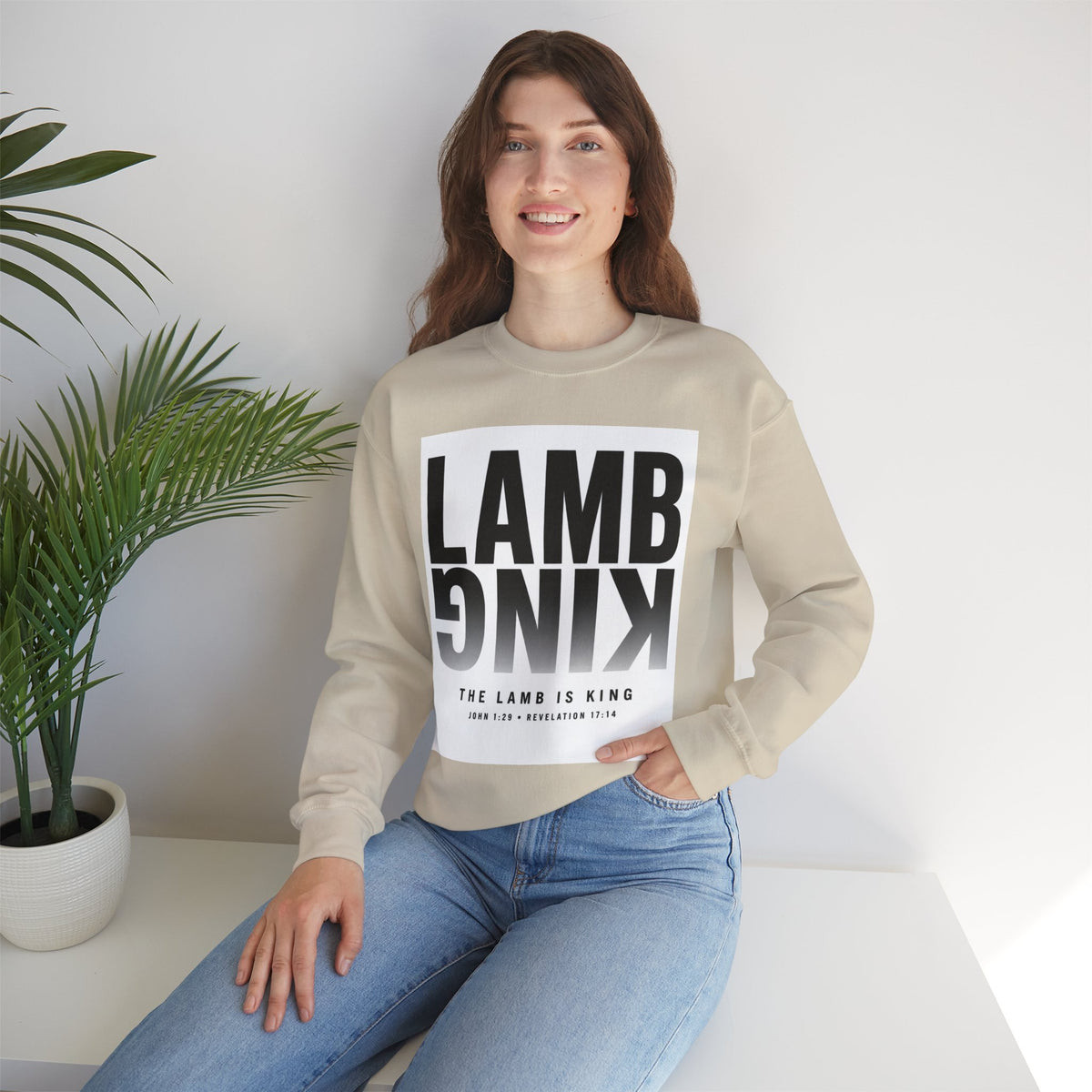 Lamb King Crewneck Sweatshirt — "The Lamb Is King" Christian Graphic Pullover