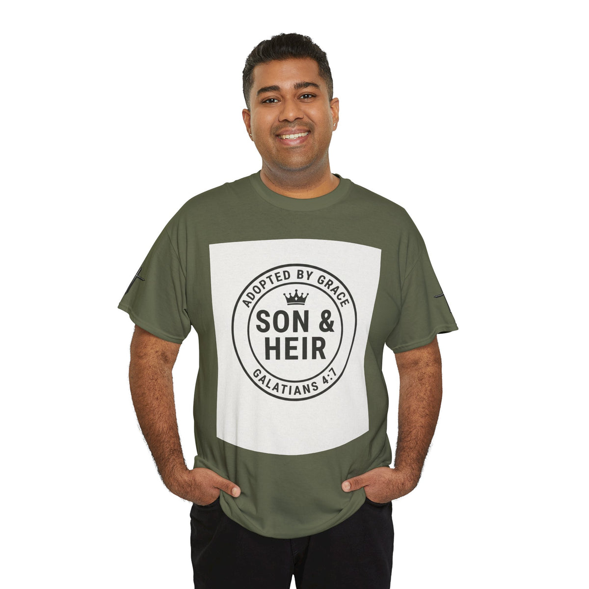 Christian Son & Heir T-Shirt — 'Adopted by Grace' Faith Tee with Jesus Prayer Design