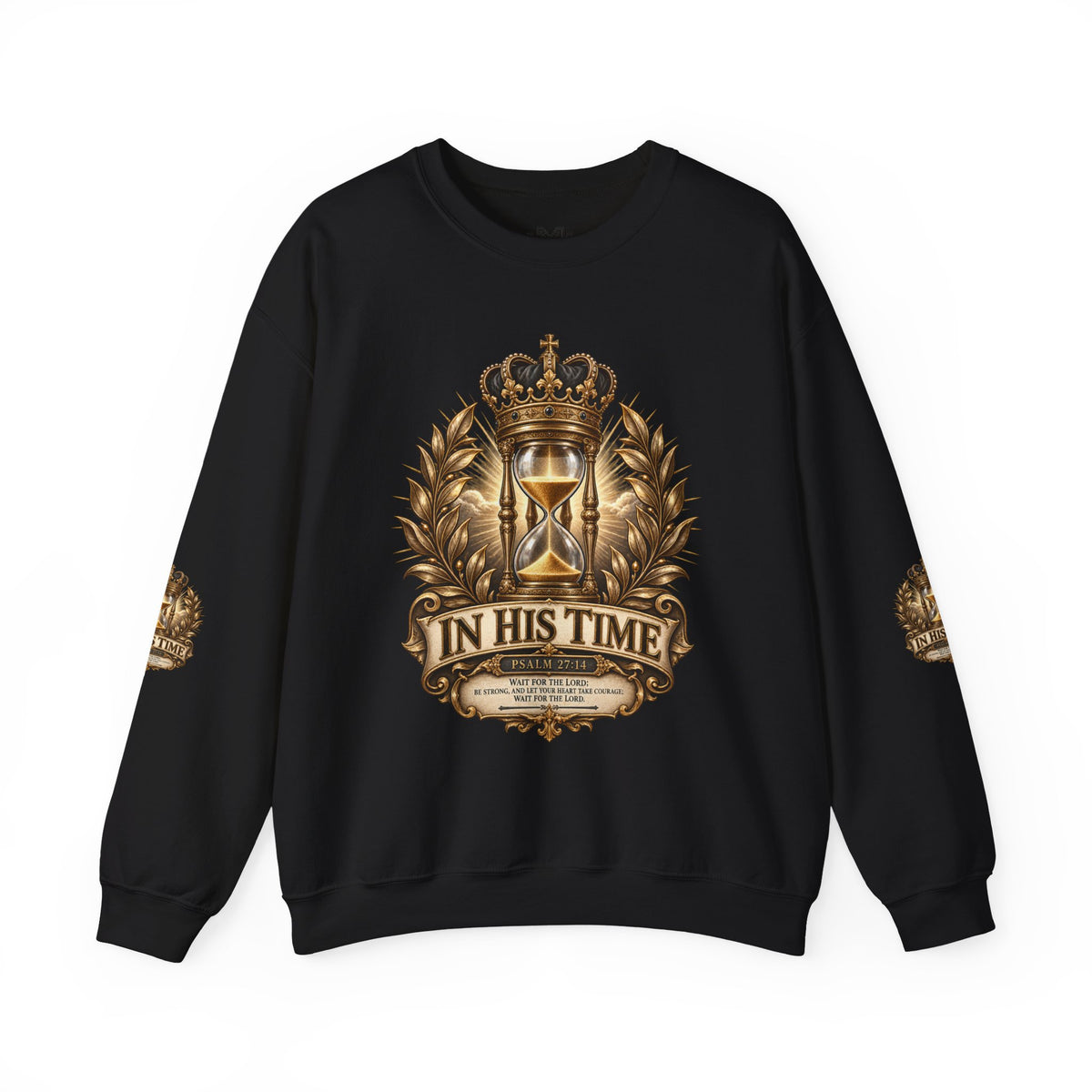 In His Time Crewneck Sweatshirt – Inspirational Christian Scripture Hourglass Design