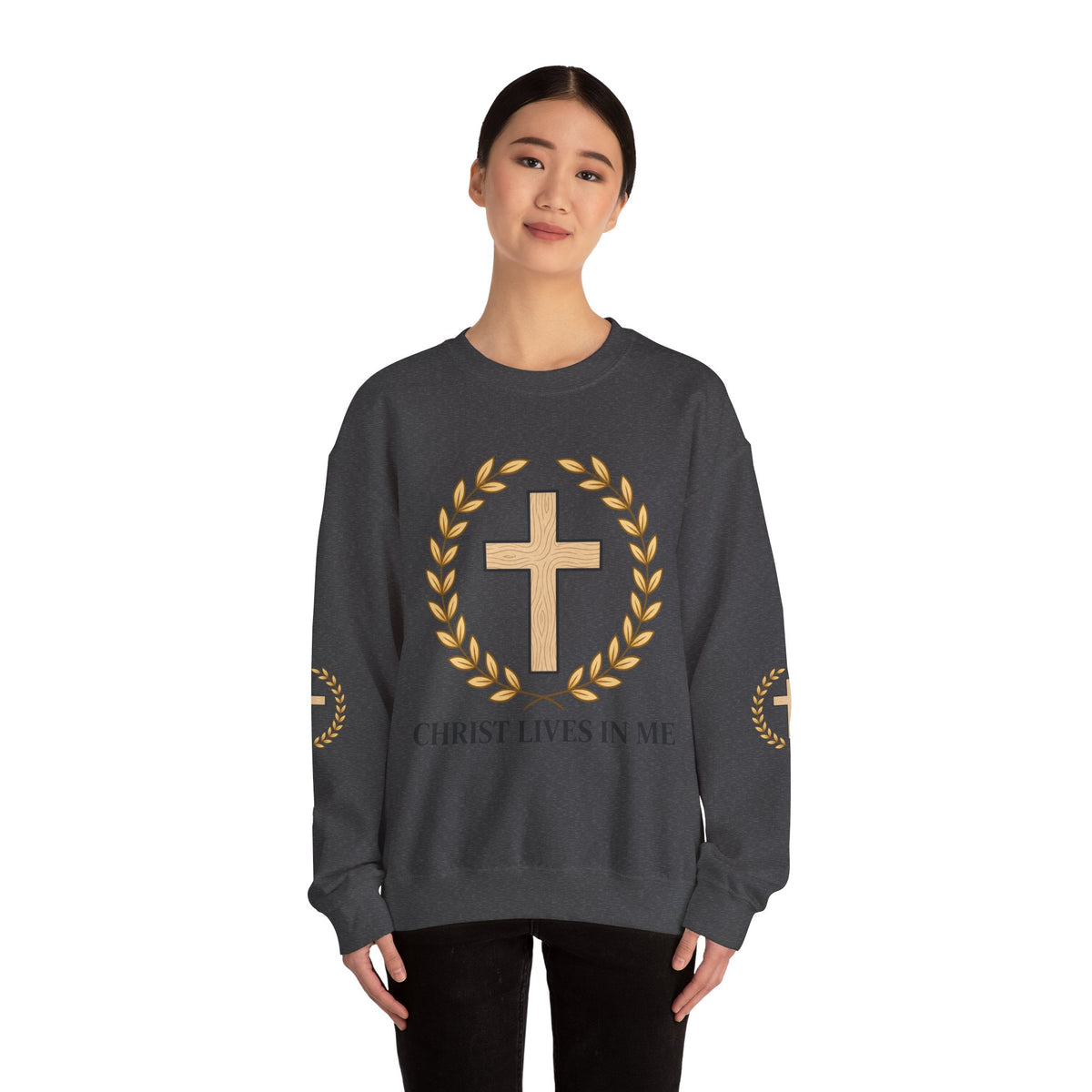 Christian Cross Crewneck Sweatshirt – "Christ Lives in Me" Religious Pullover