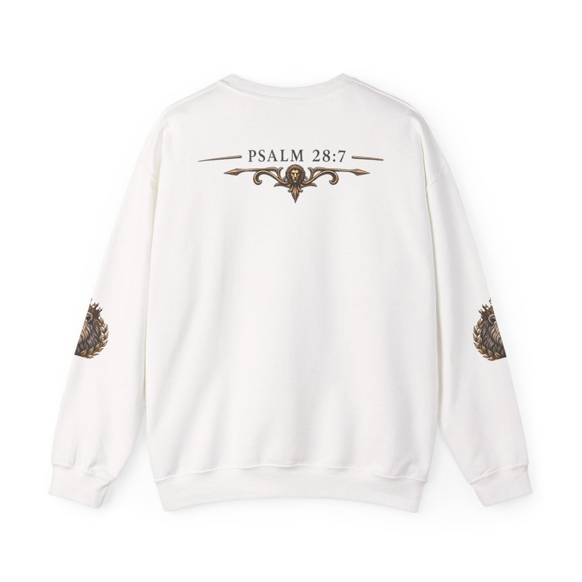 Strength Lion Crewneck Sweatshirt — Psalm 28:7 Inspirational Pullover