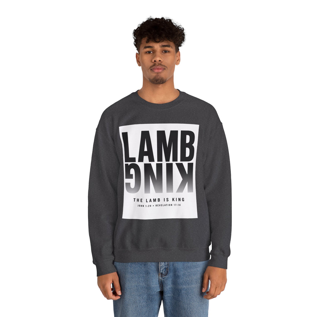 Lamb King Crewneck Sweatshirt — "The Lamb Is King" Christian Graphic Pullover