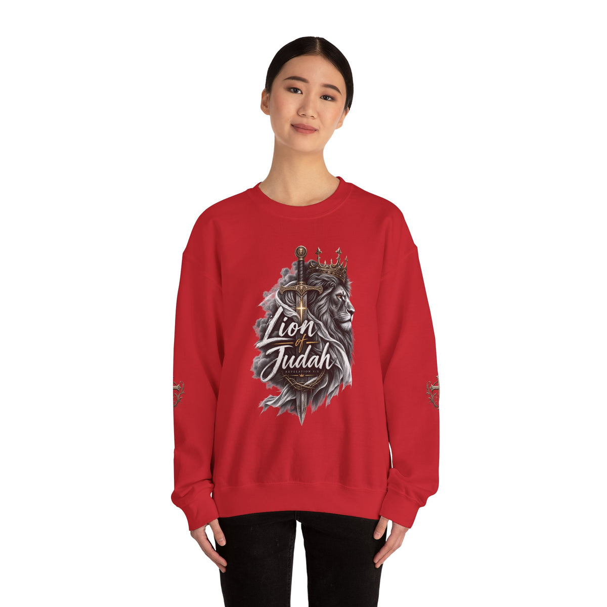 Lion of Judah Sweatshirt — Christian Lion Crewneck with Crown & Ichthys Back