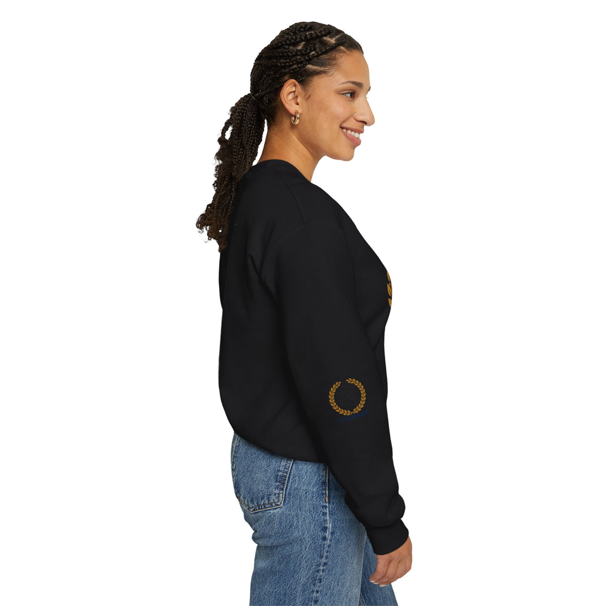 Courage Spartan Helmet Crewneck Sweatshirt — "Courage" with Laurel & Psalm 121:1-2