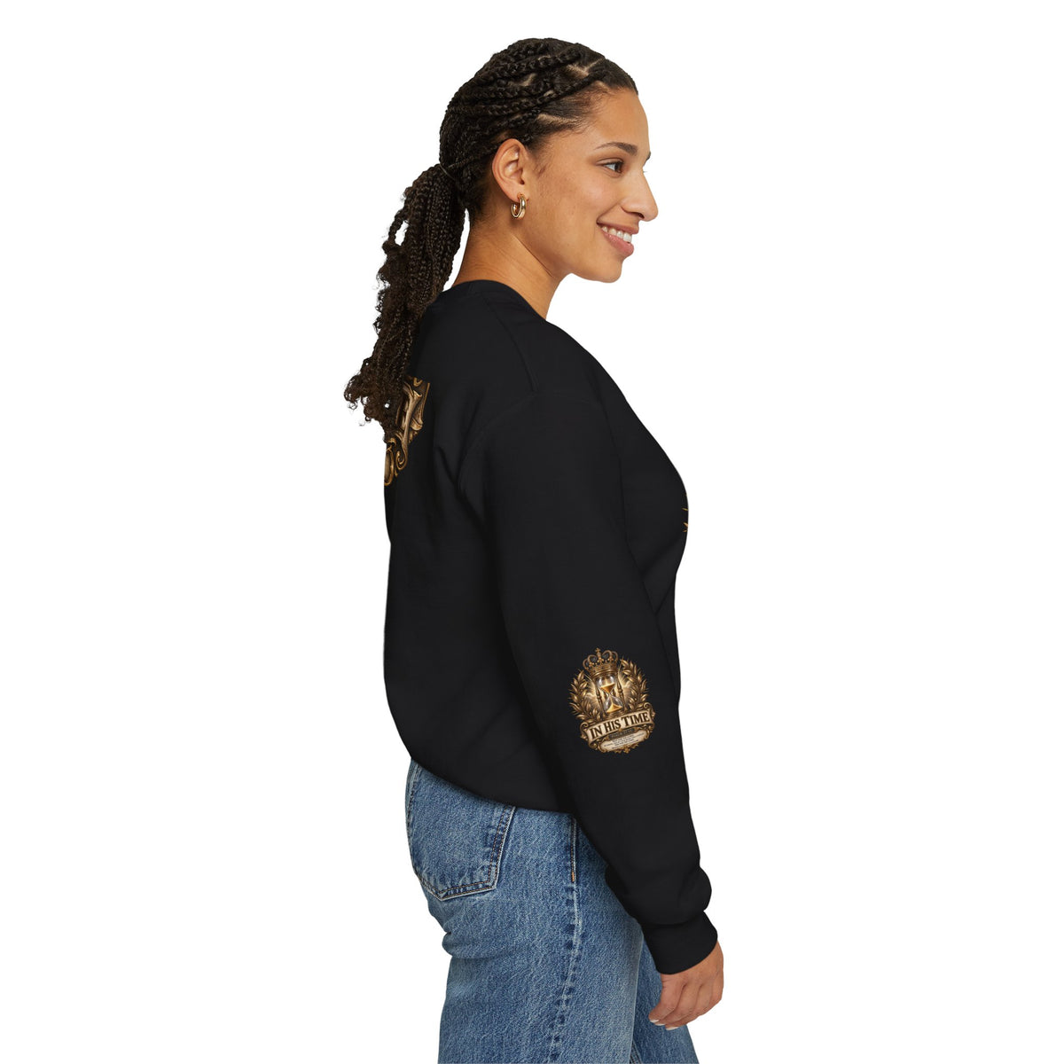 In His Time Crewneck Sweatshirt – Inspirational Christian Scripture Hourglass Design