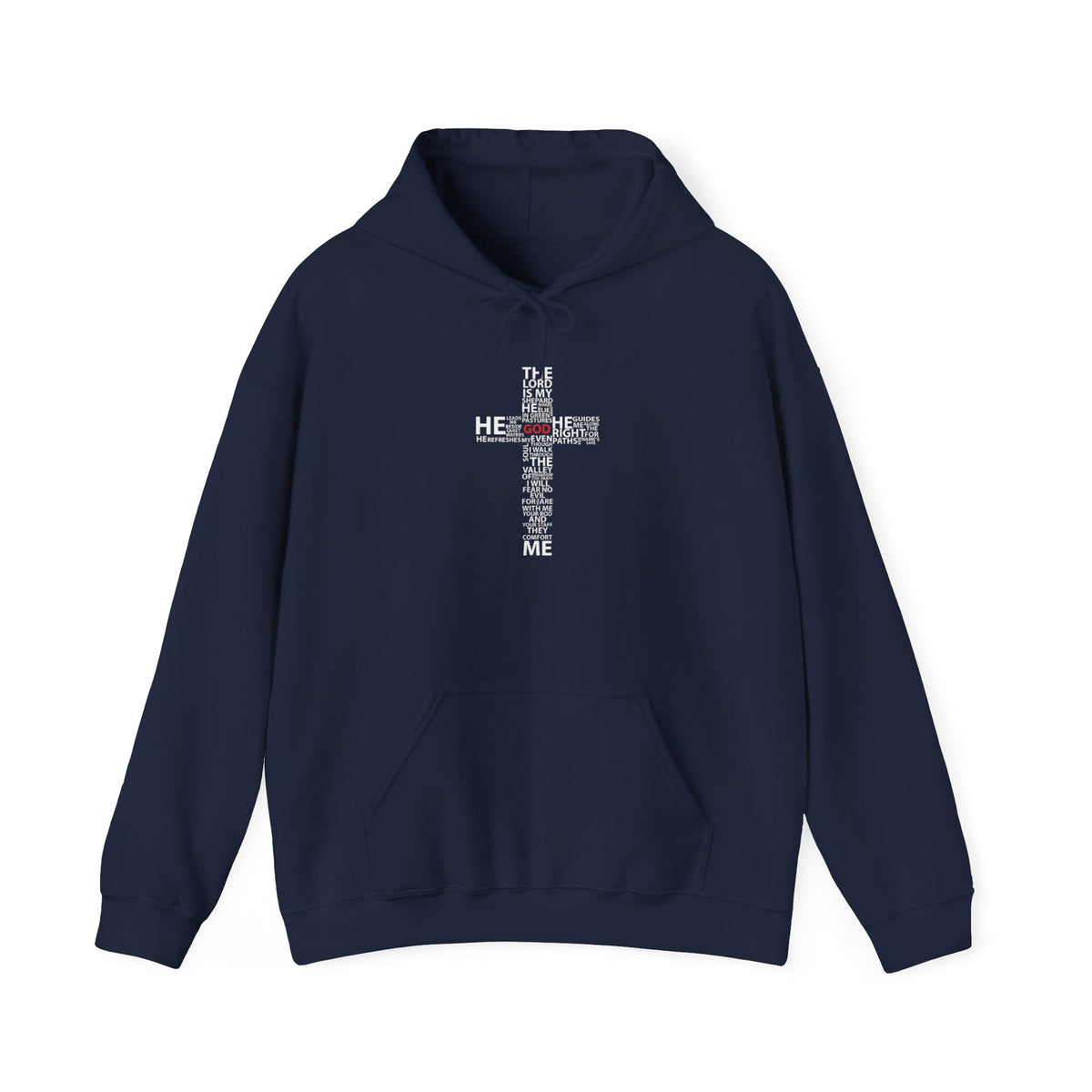 Christian Cross Hoodie - "He Renewed Me" Word Cloud Faith Sweatshirt