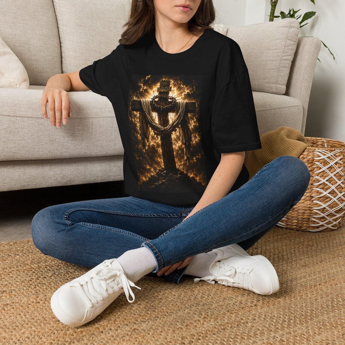 Fiery Cross Christian T-Shirt — Glowing Resurrection Design