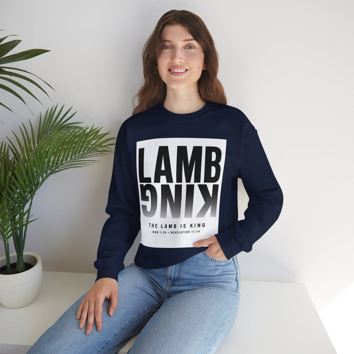 Lamb King Crewneck Sweatshirt — "The Lamb Is King" Christian Graphic Pullover