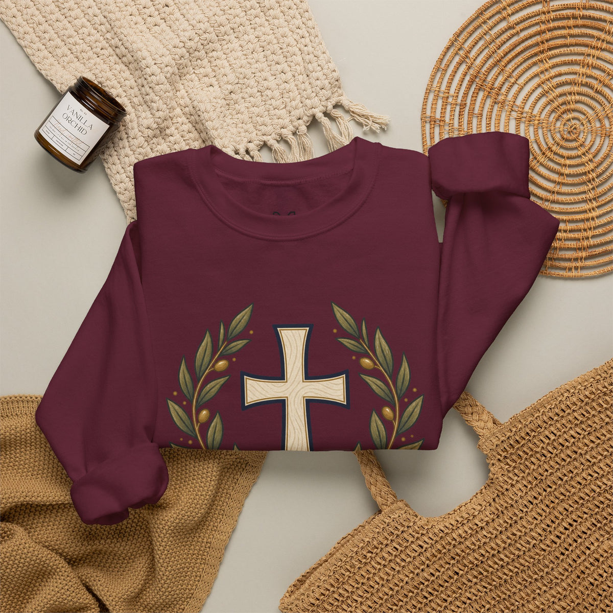 Crewneck Sweatshirt — "Be Still" Psalm 46:10 Christian Cross Design