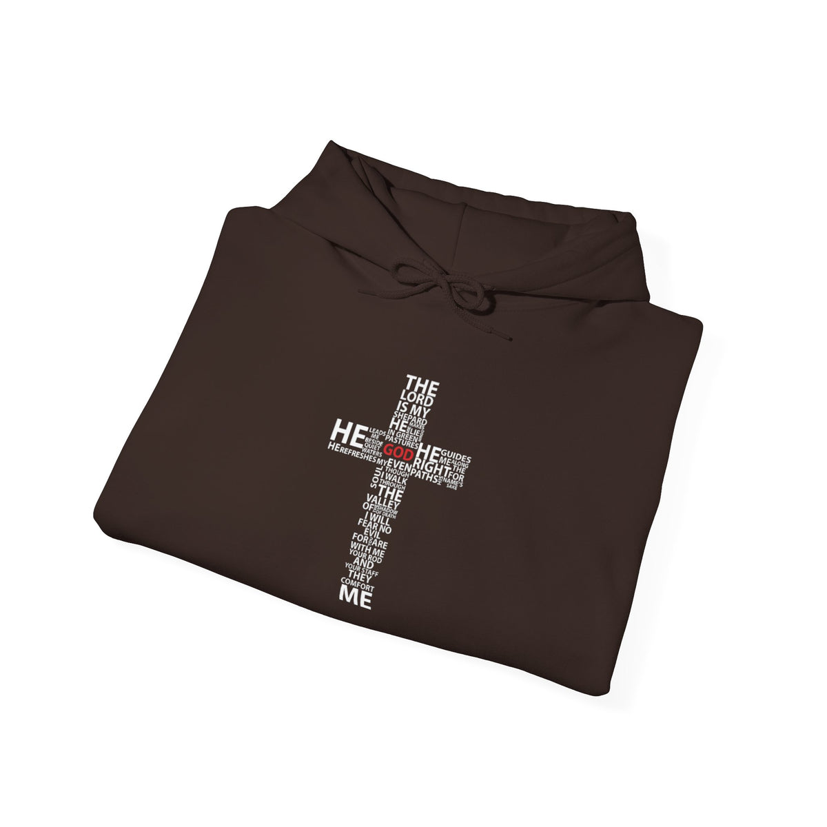 Christian Cross Hoodie - "He Renewed Me" Word Cloud Faith Sweatshirt