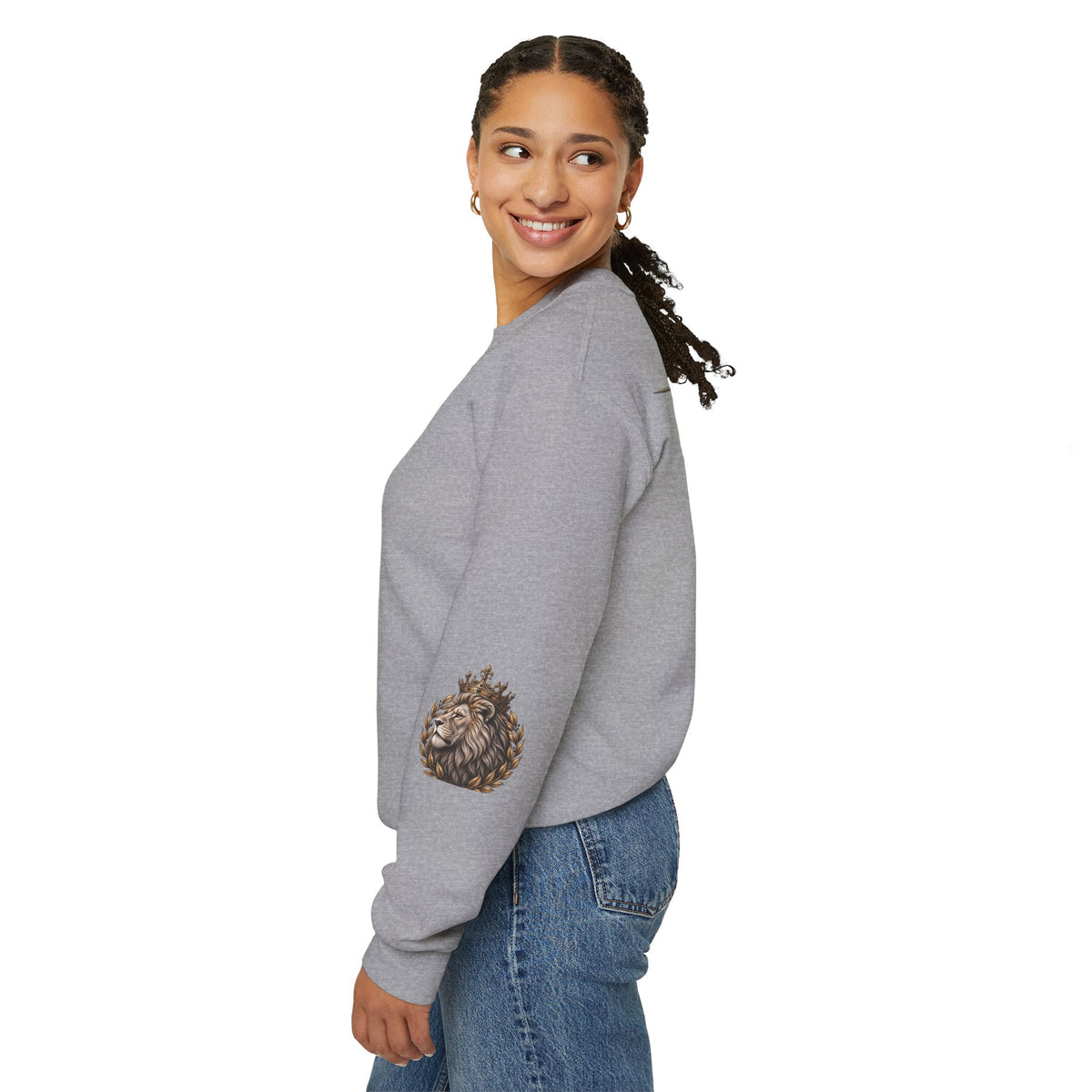 Strength Lion Crewneck Sweatshirt — Psalm 28:7 Inspirational Pullover