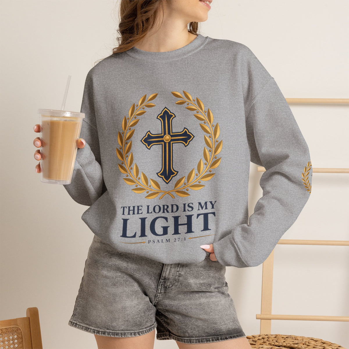Psalm 27 Crewneck Sweatshirt — "The Lord Is My Light" Christian Cross Pullover