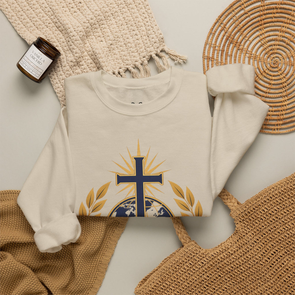 Great Commission Crewneck Sweatshirt — Christian Cross Globe Design