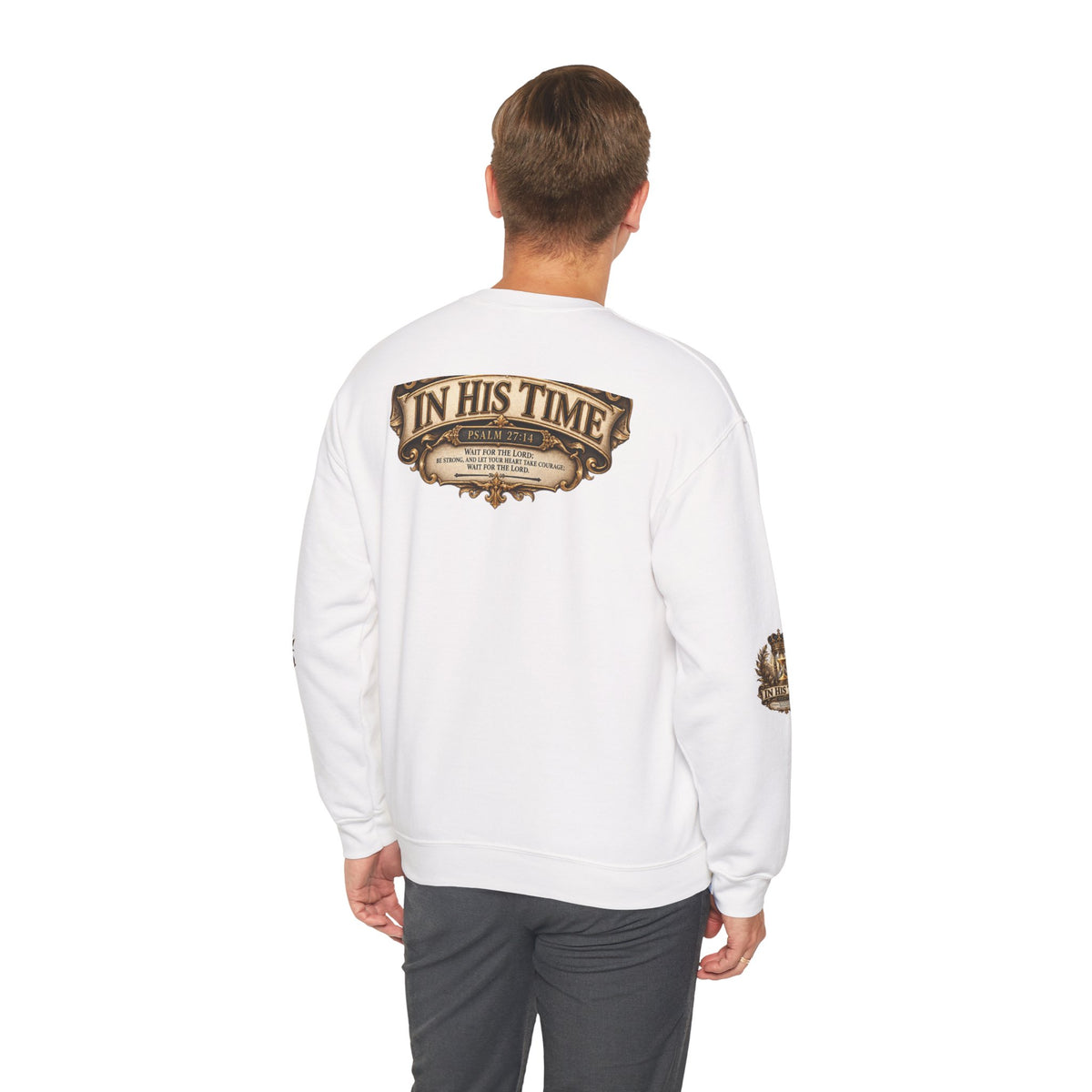 In His Time Crewneck Sweatshirt – Inspirational Christian Scripture Hourglass Design