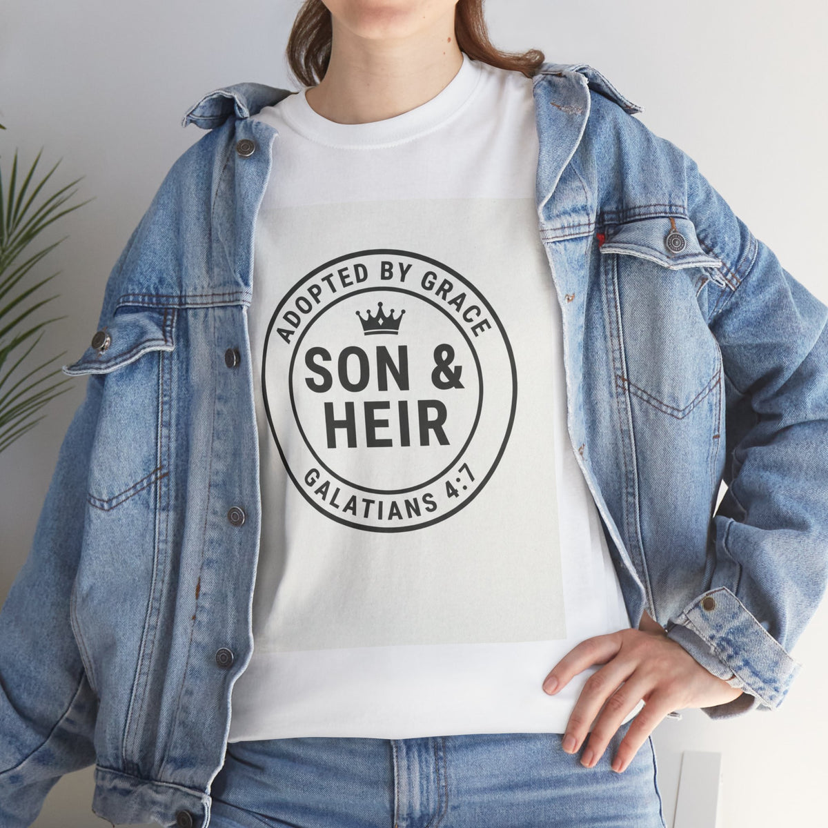 Christian Son & Heir T-Shirt — 'Adopted by Grace' Faith Tee with Jesus Prayer Design