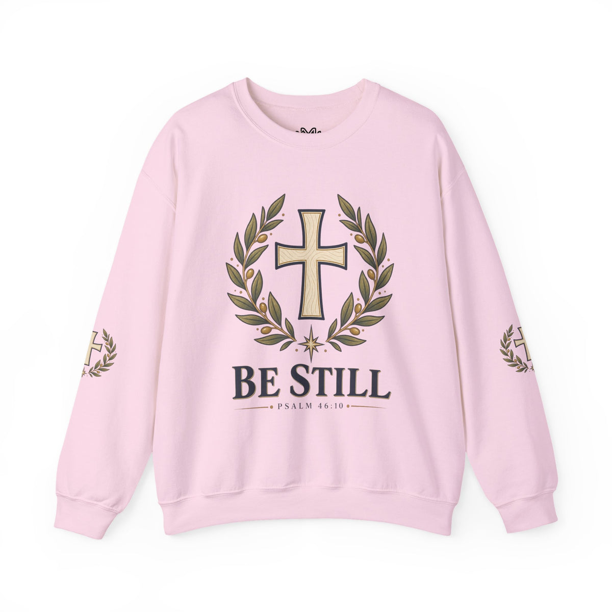 Crewneck Sweatshirt — "Be Still" Psalm 46:10 Christian Cross Design