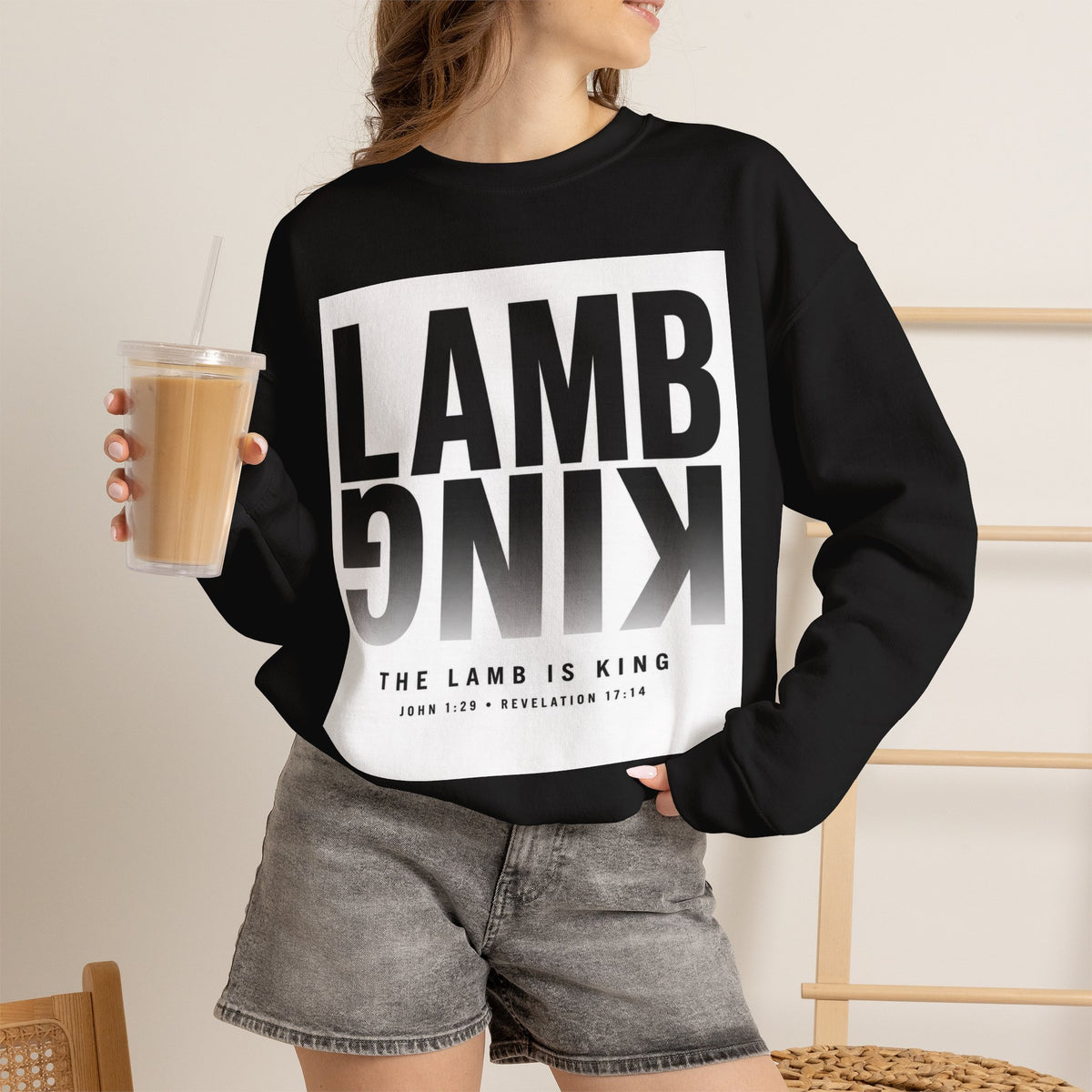 Lamb King Crewneck Sweatshirt — "The Lamb Is King" Christian Graphic Pullover
