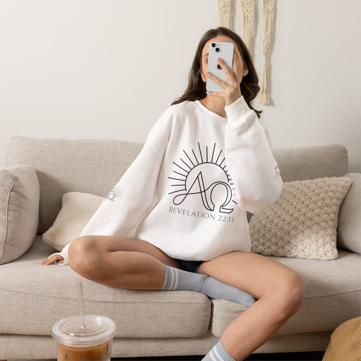 Alpha & Omega Crewneck Sweatshirt — Revelation 22:13 Christian Graphic Pullover