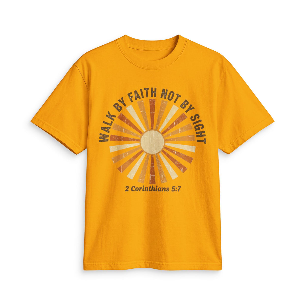 Faith Sunrise T-Shirt — "Walk by Faith Not by Sight" (2 Corinthians 5:7)