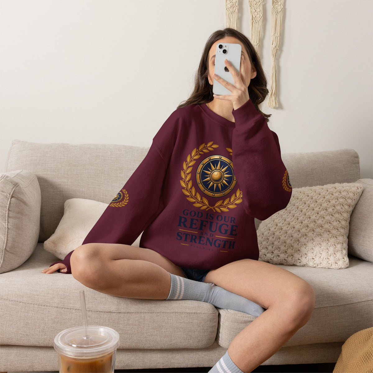Crewneck Sweatshirt — “God Is Our Refuge and Strength” Psalm 46:1 Christian Faith Pullover