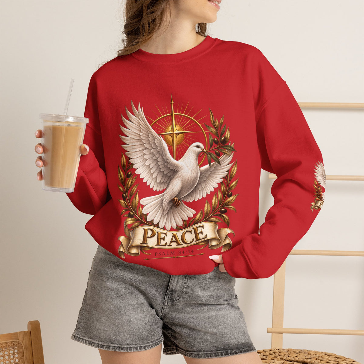 Peace Dove Crewneck Sweatshirt — Religious Christian Dove & Olive Branch Pullover