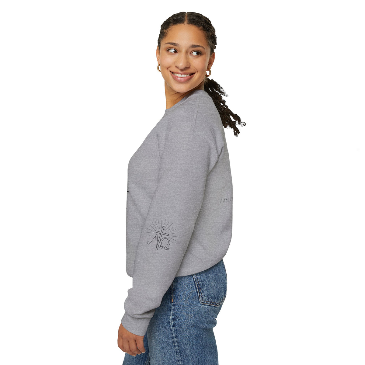 Alpha & Omega Crewneck Sweatshirt — Revelation 22:13 Christian Graphic Pullover