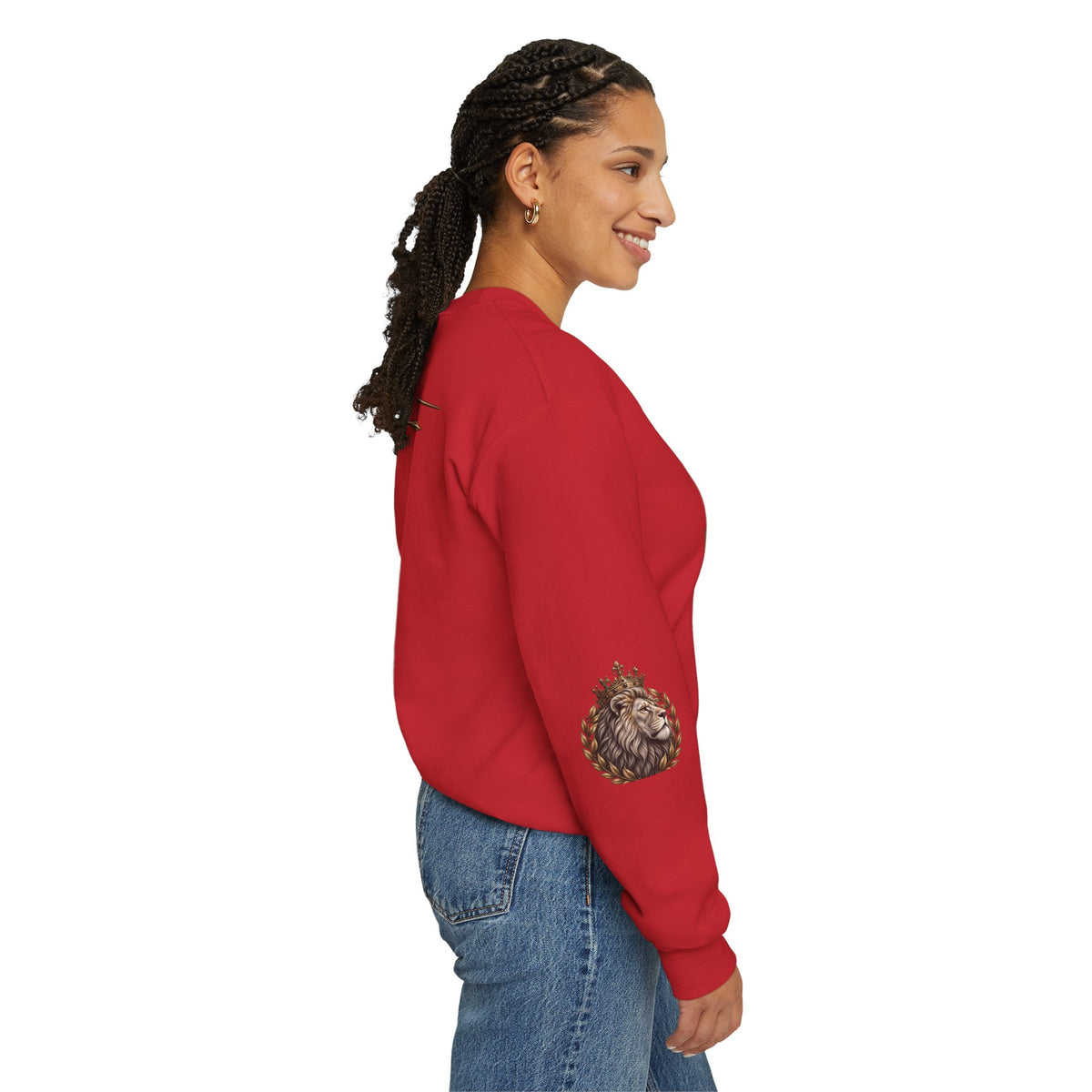 Strength Lion Crewneck Sweatshirt — Psalm 28:7 Inspirational Pullover