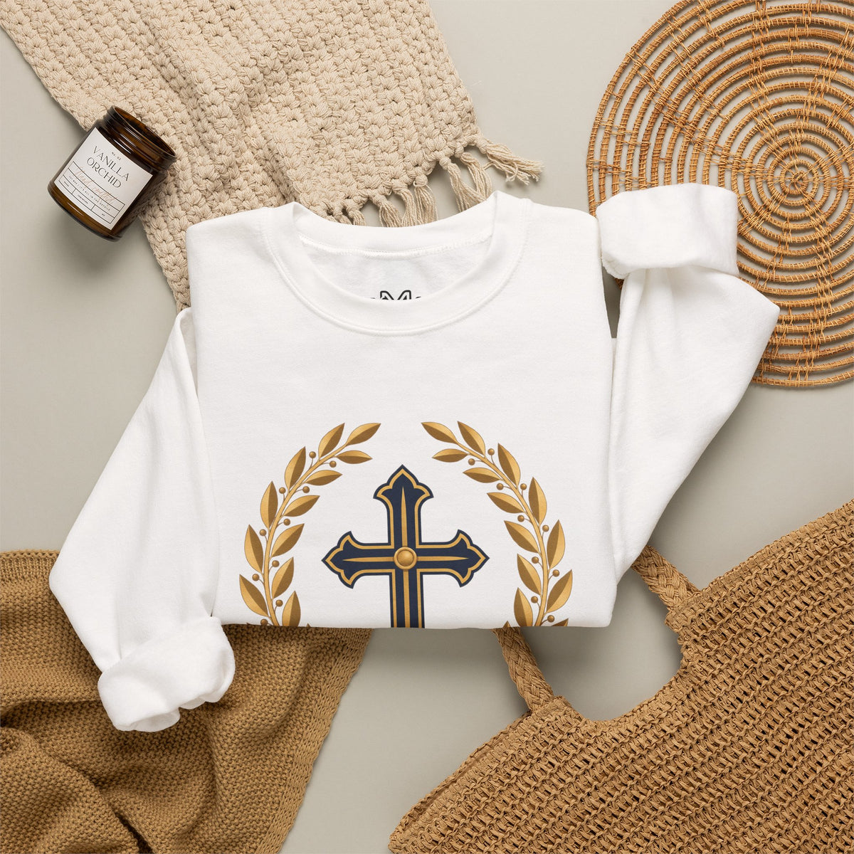 Psalm 27 Crewneck Sweatshirt — "The Lord Is My Light" Christian Cross Pullover