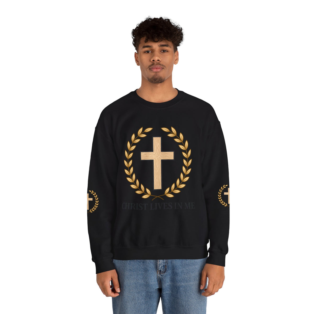Christian Cross Crewneck Sweatshirt – "Christ Lives in Me" Religious Pullover