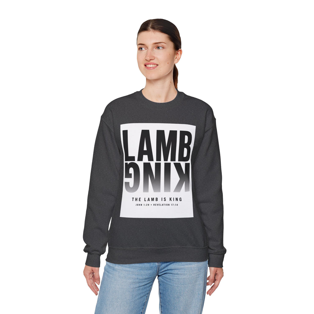 Lamb King Crewneck Sweatshirt — "The Lamb Is King" Christian Graphic Pullover