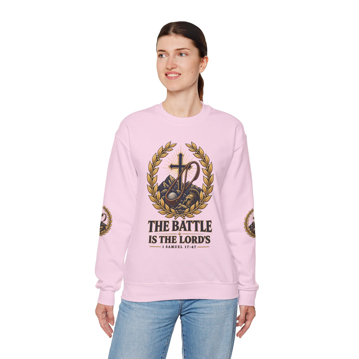 Religious Crewneck Sweatshirt — "The Battle Is The Lord's" (1 Samuel 17:47)