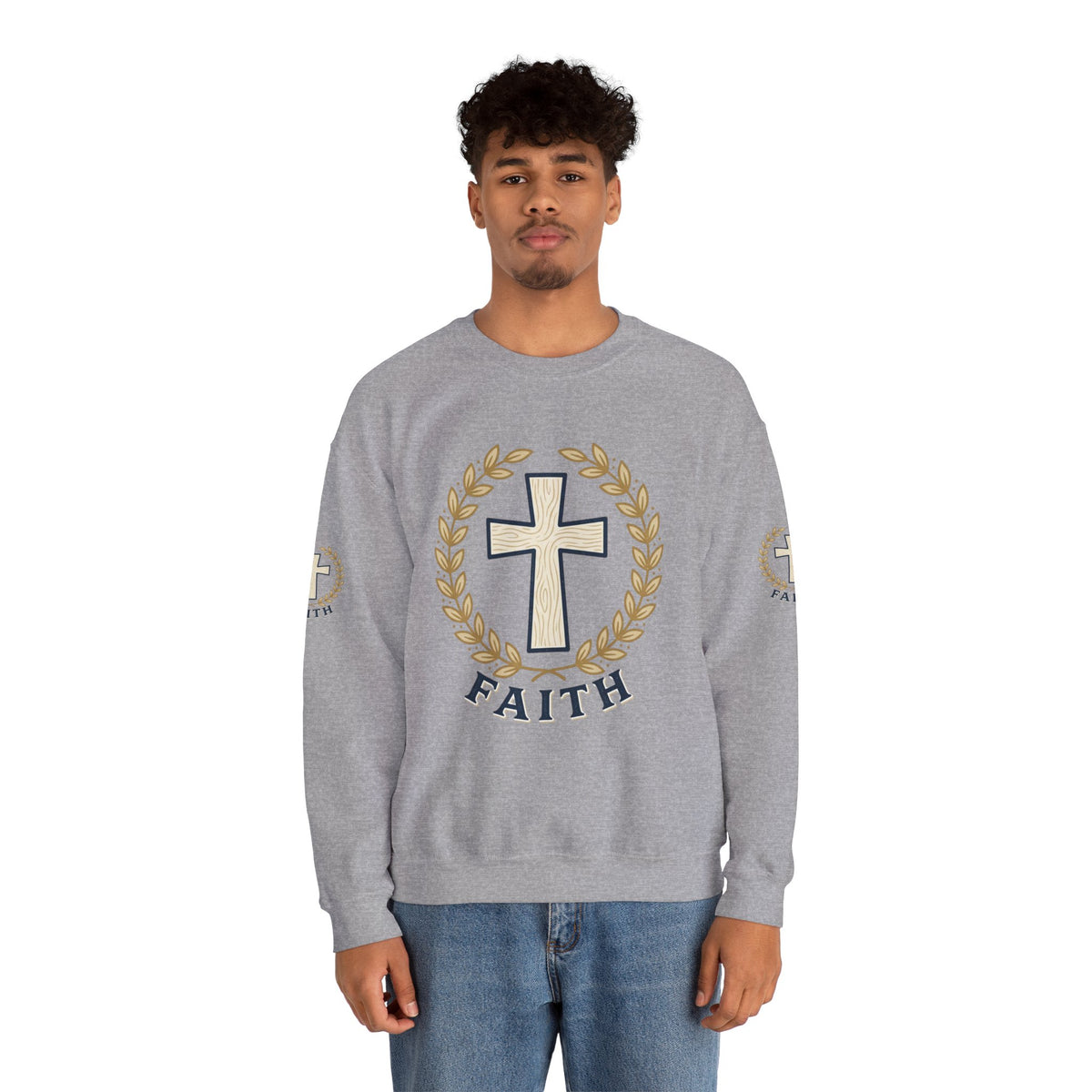 Faith Cross Crewneck Sweatshirt — Christian Psalm 27:1 Pullover