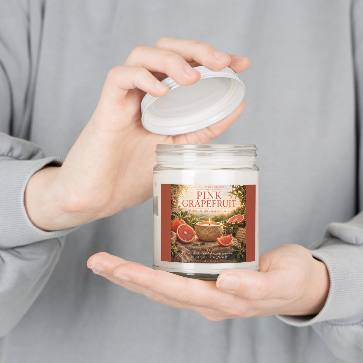 Pink Grapefruit Soy Candle – 9oz Scented Jar with White Lid
