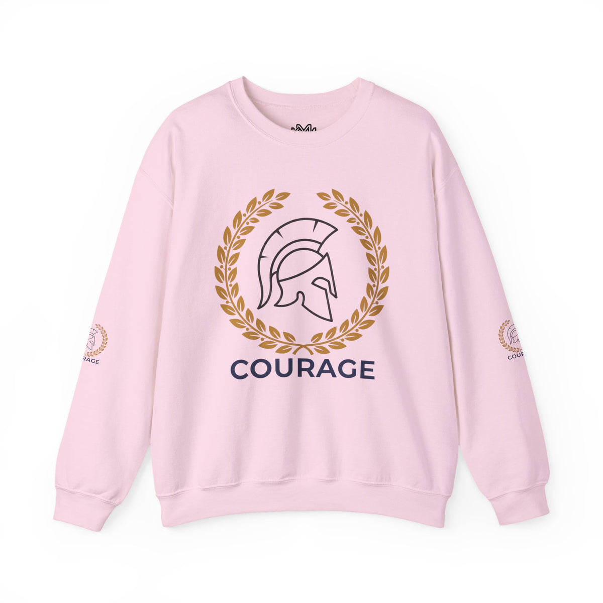 Courage Spartan Helmet Crewneck Sweatshirt — "Courage" with Laurel & Psalm 121:1-2