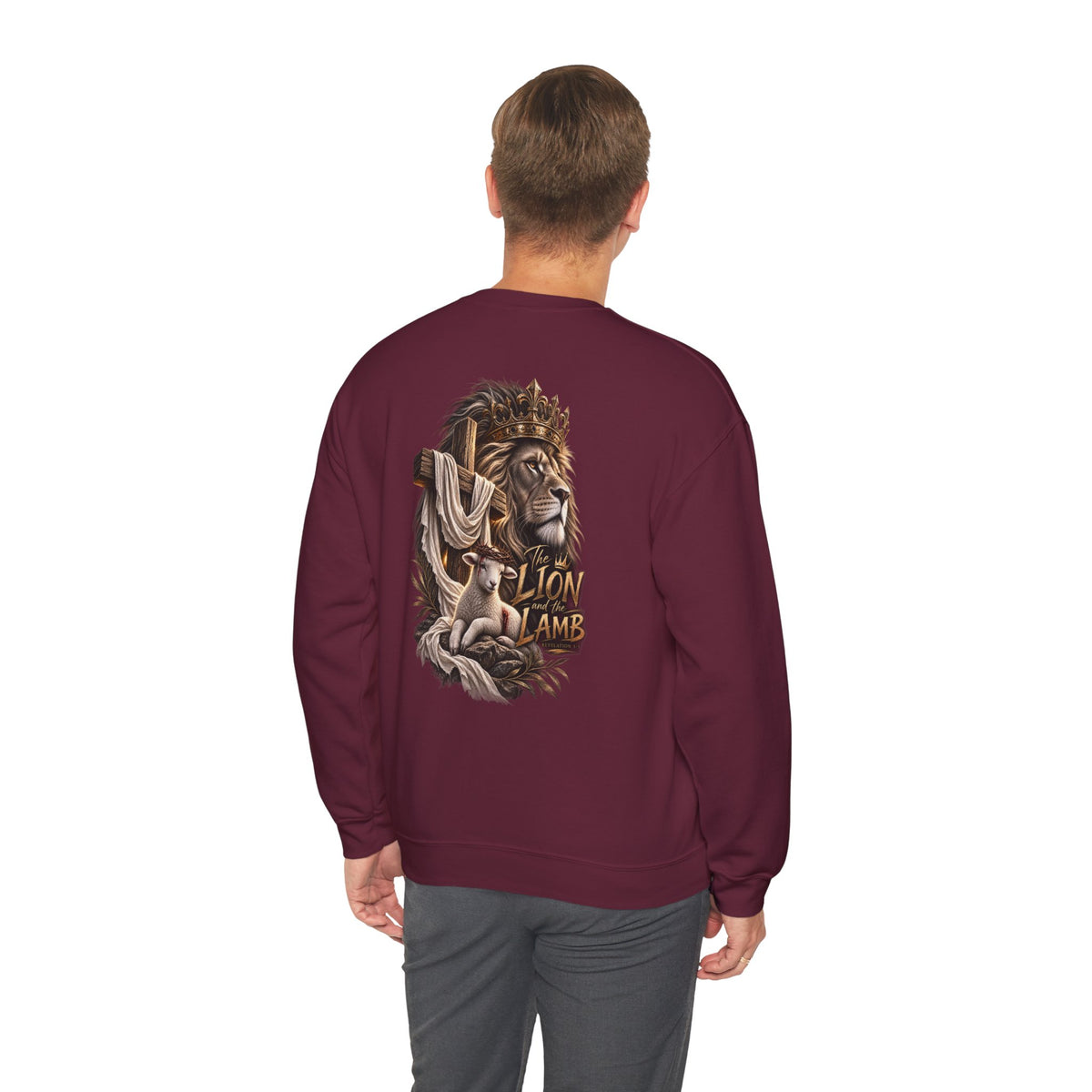 Lion and Lamb Crewneck Sweatshirt — "The Lion and the Lamb" Christian Graphic Pullover