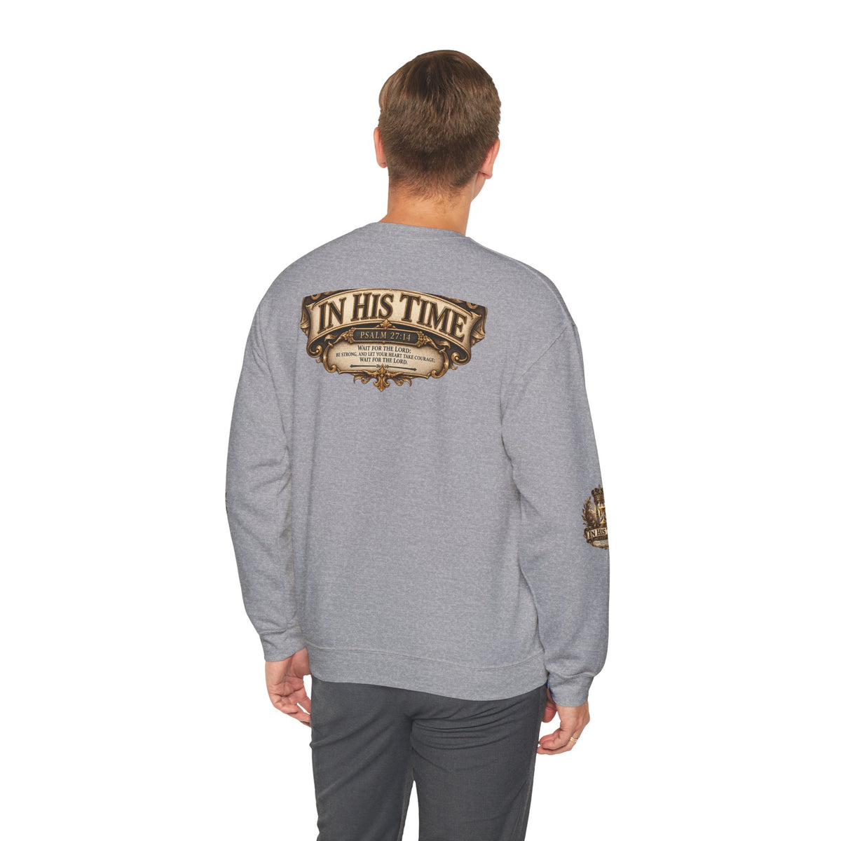 In His Time Crewneck Sweatshirt – Inspirational Christian Scripture Hourglass Design