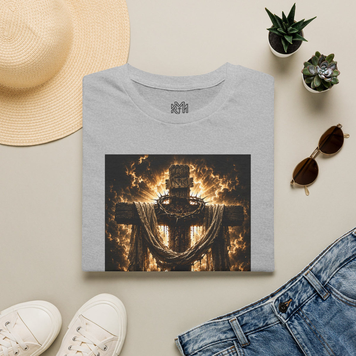 Fiery Cross Christian T-Shirt — Glowing Resurrection Design