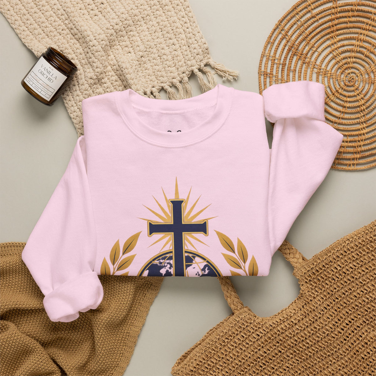 Great Commission Crewneck Sweatshirt — Christian Cross Globe Design