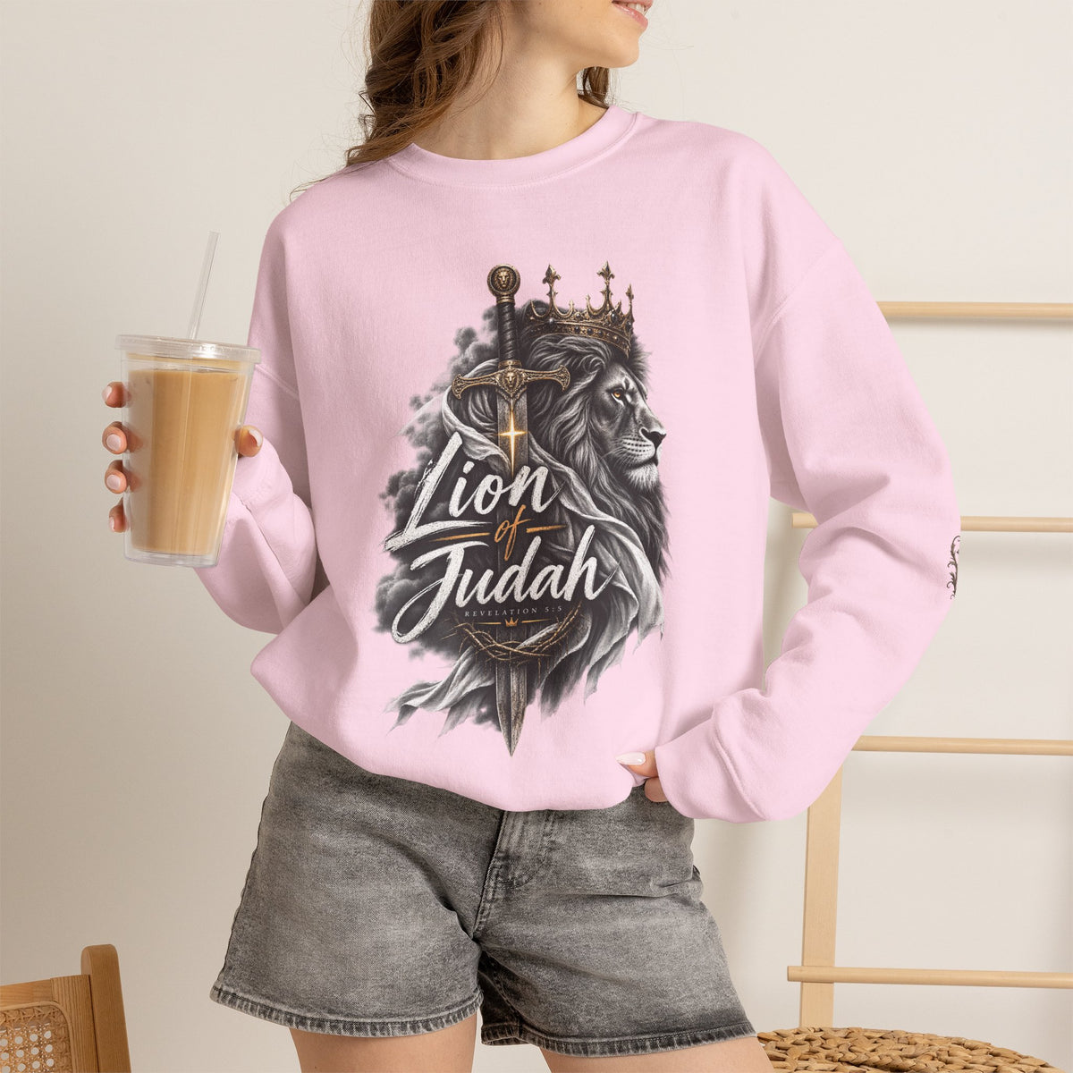 Lion of Judah Sweatshirt — Christian Lion Crewneck with Crown & Ichthys Back