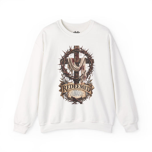Redeemed Cross Sweatshirt — Christian Faith Crewneck (crown of thorns design)