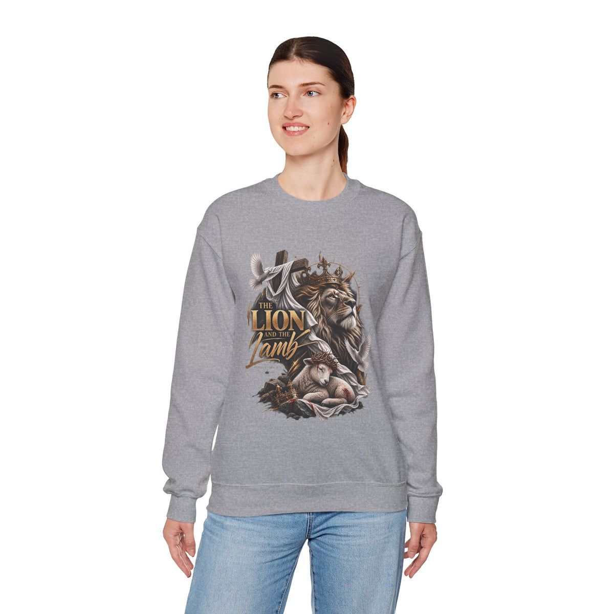 Lion and Lamb Crewneck Sweatshirt — "The Lion and the Lamb" Christian Graphic Pullover
