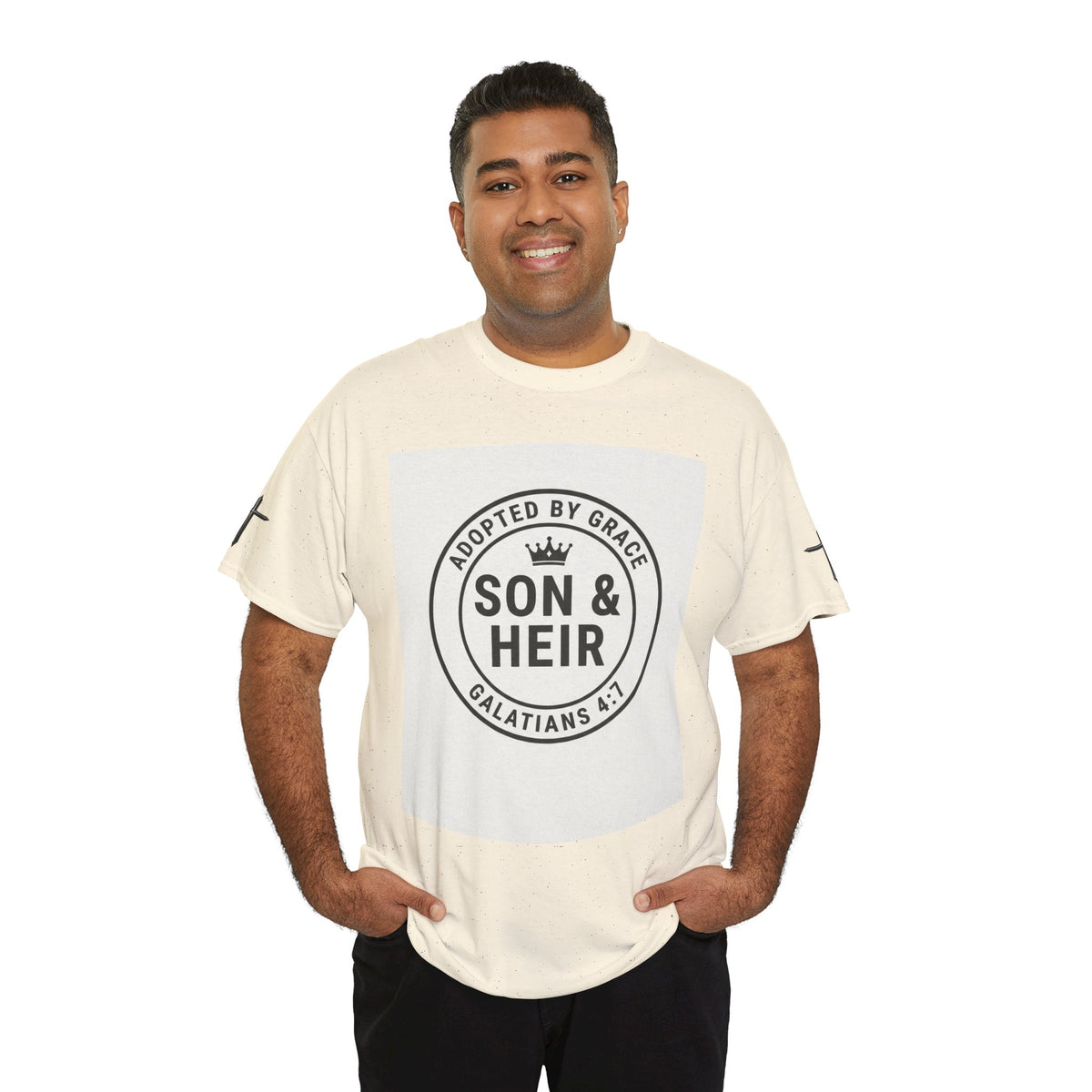 Christian Son & Heir T-Shirt — 'Adopted by Grace' Faith Tee with Jesus Prayer Design