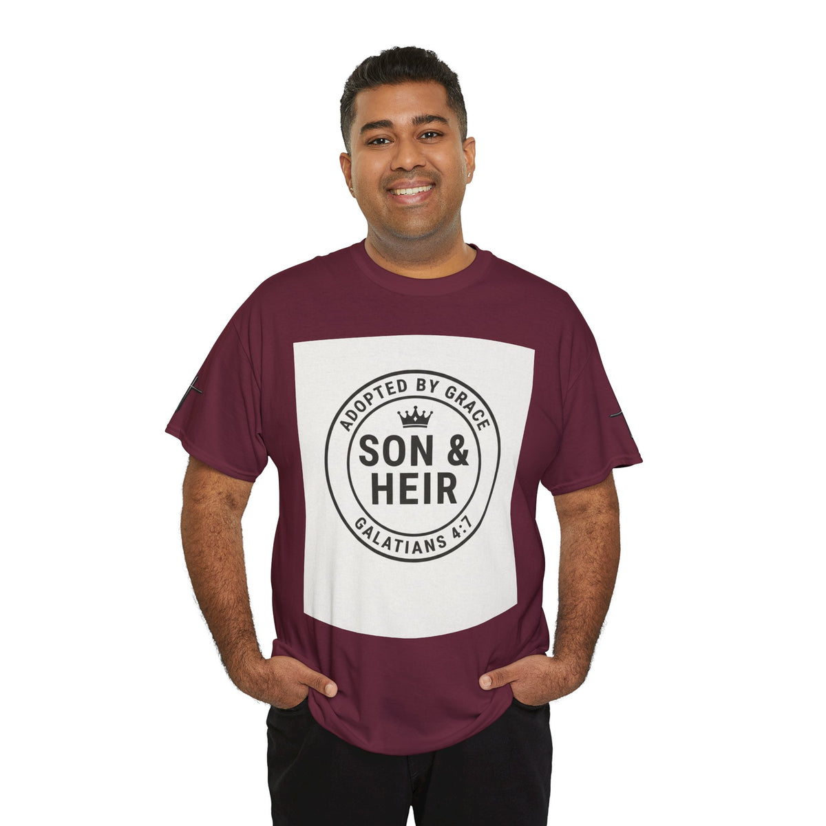 Christian Son & Heir T-Shirt — 'Adopted by Grace' Faith Tee with Jesus Prayer Design