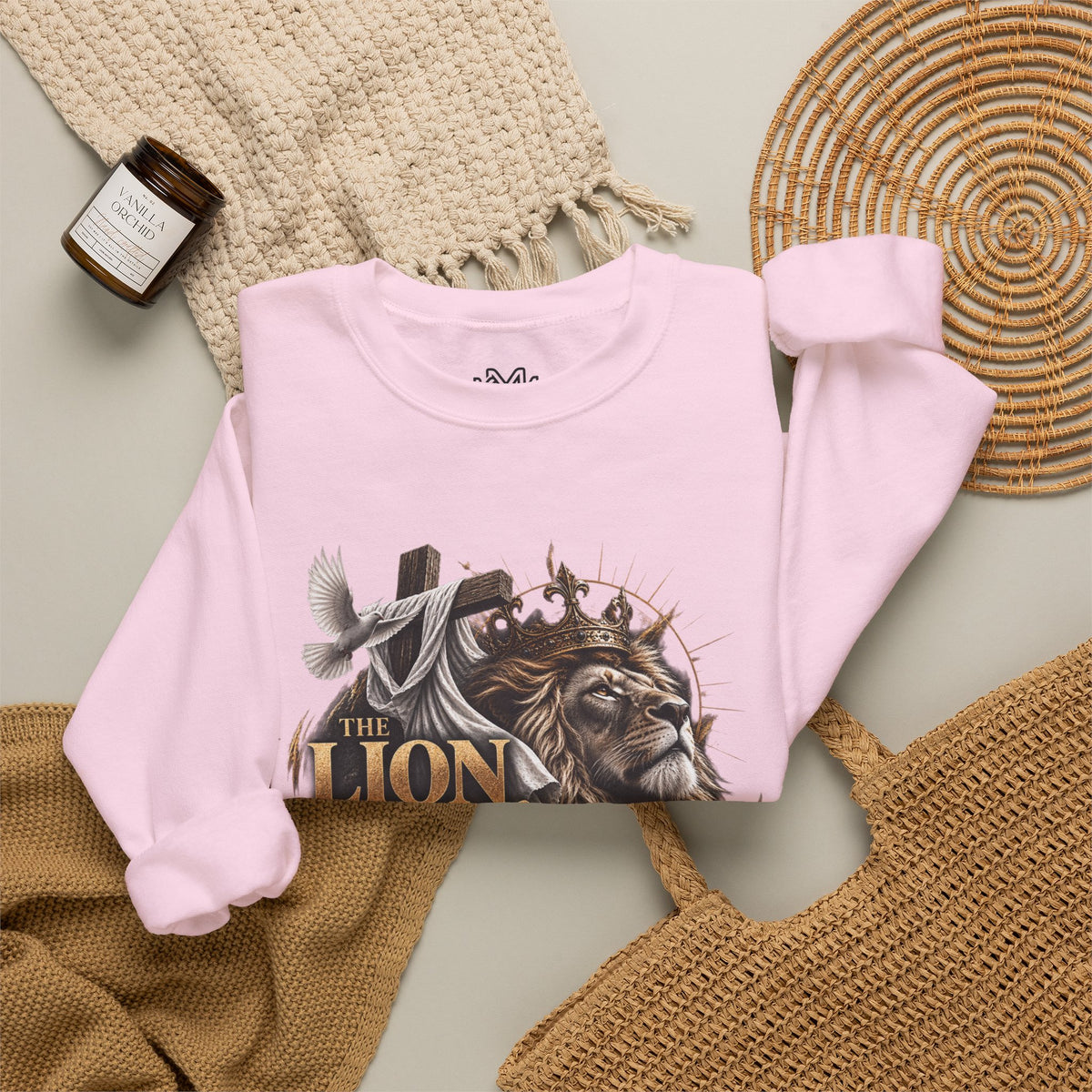 Lion and Lamb Crewneck Sweatshirt — "The Lion and the Lamb" Christian Graphic Pullover